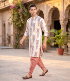 Courtyard Weave Ikat Woven Mens Long Kurta