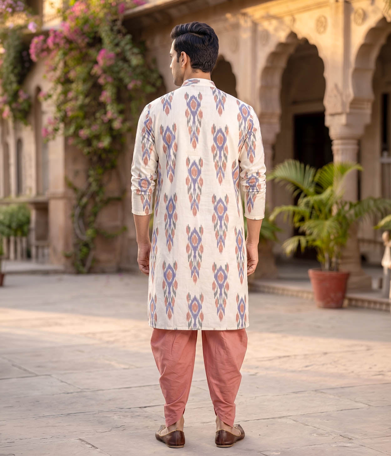 Courtyard Weave Ikat Woven Mens Long Kurta