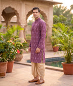 Rising Ember Ikat Woven Mens Long Kurta