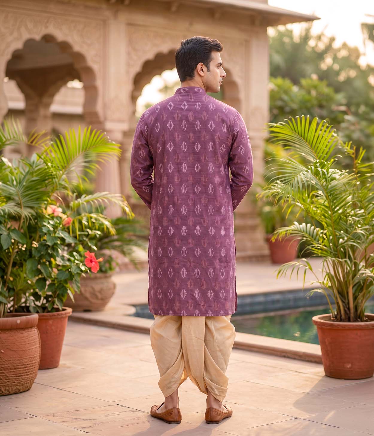 Rising Ember Ikat Woven Mens Long Kurta