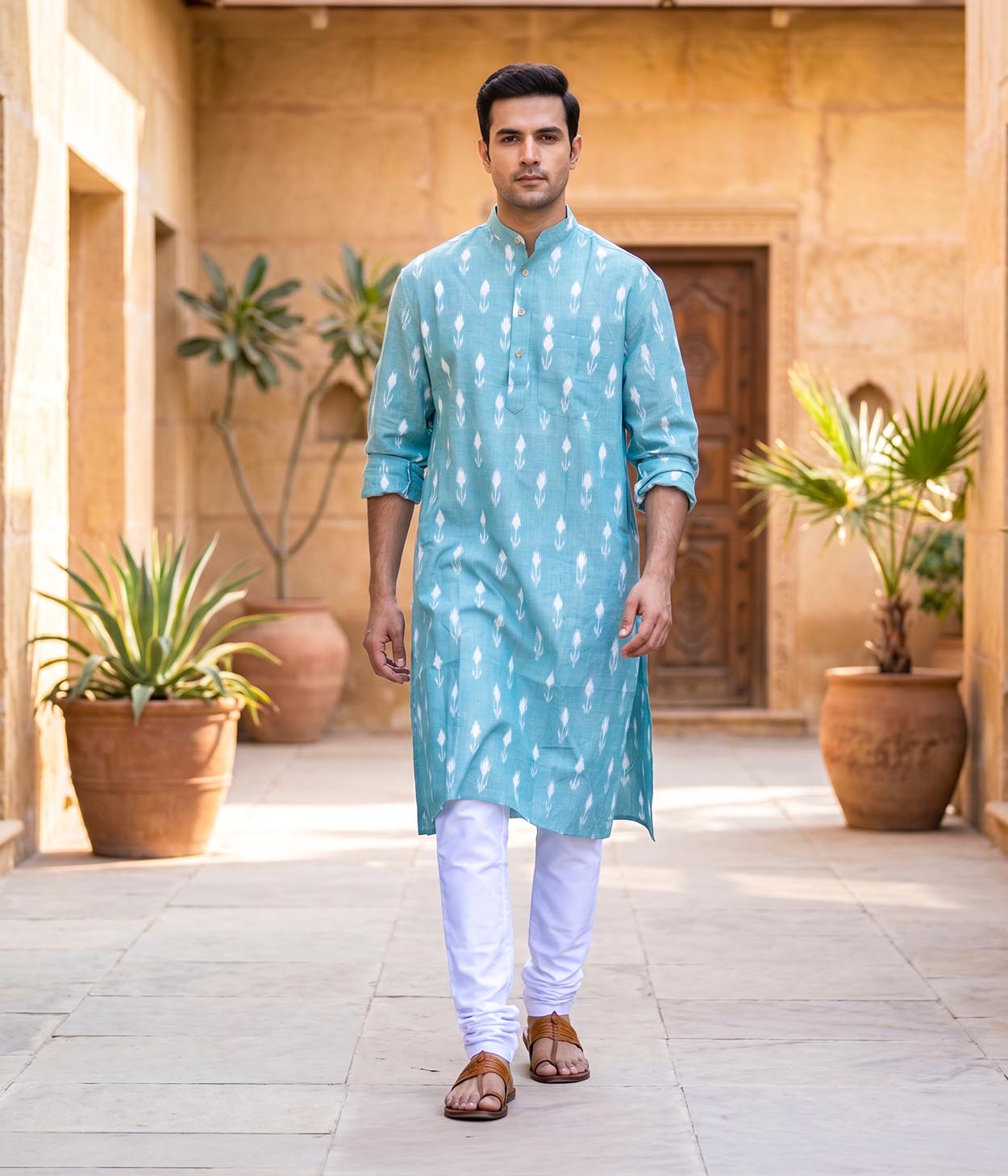 Mintfield Ikat Woven Mens Long Kurta