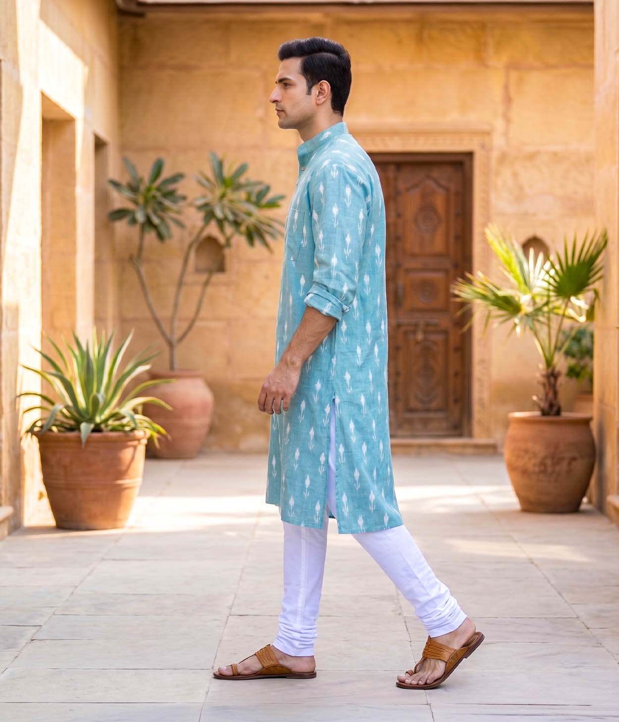Mintfield Ikat Woven Mens Long Kurta