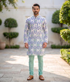 Mintline Ikat Woven Mens Long Kurta