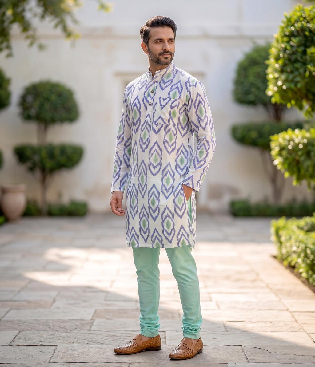 Mintline Ikat Woven Mens Long Kurta