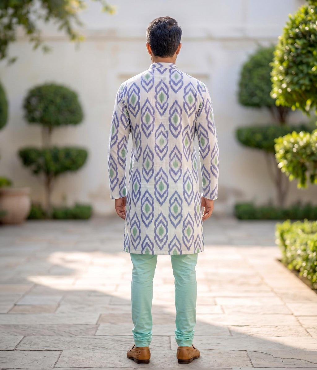 Mintline Ikat Woven Mens Long Kurta
