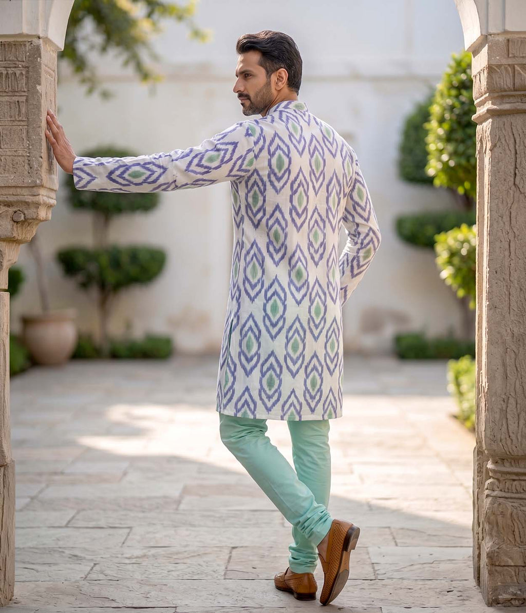 Mintline Ikat Woven Mens Long Kurta