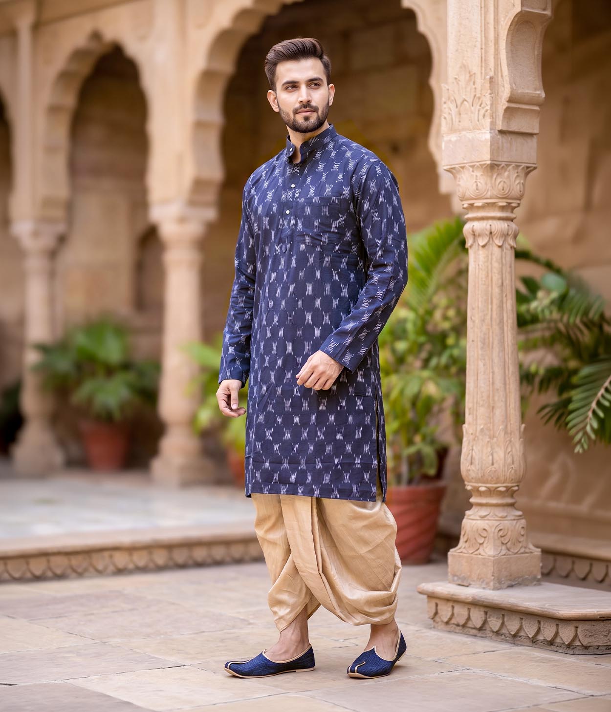 Noir Ikat Woven Mens Long Kurta Main image