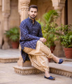 Noir Ikat Woven Mens Long Kurta