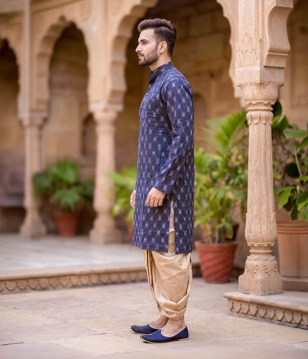Noir Ikat Woven Mens Long Kurta