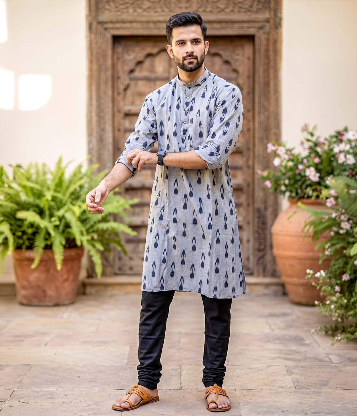 Onyx Ikat Woven Mens Long Kurta Main image