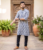 Onyx Ikat Woven Mens Long Kurta