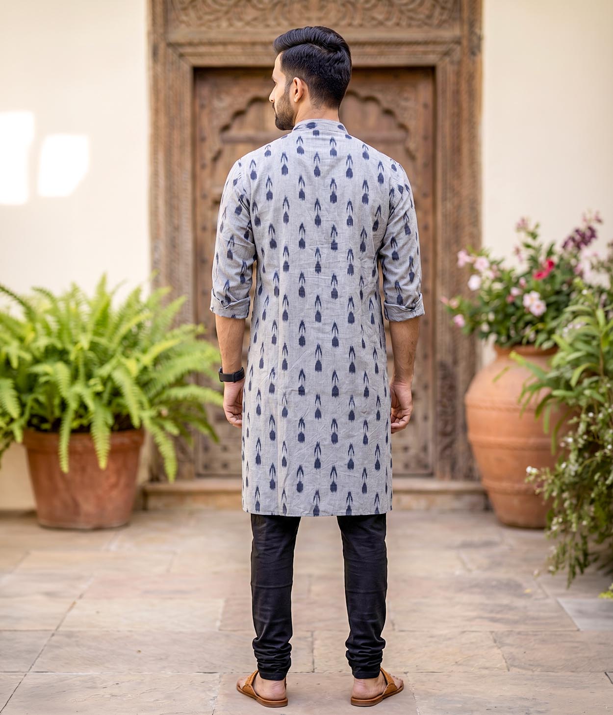 Onyx Ikat Woven Mens Long Kurta