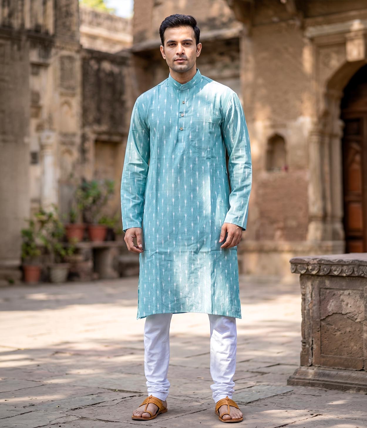 Sageform Ikat Woven Mens Long Kurta