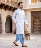 Sky Ikat Woven Mens Long Kurta