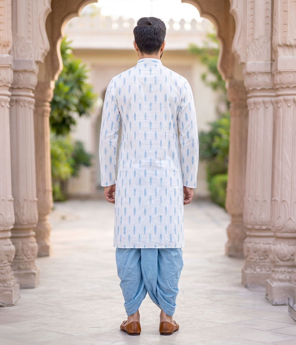 Sky Ikat Woven Mens Long Kurta