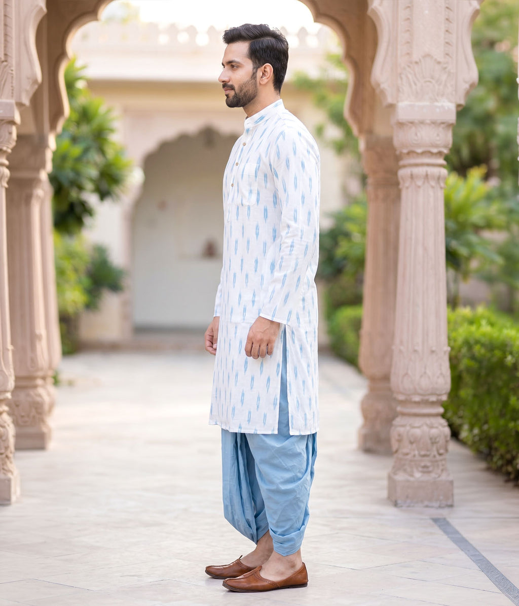 Sky Ikat Woven Mens Long Kurta