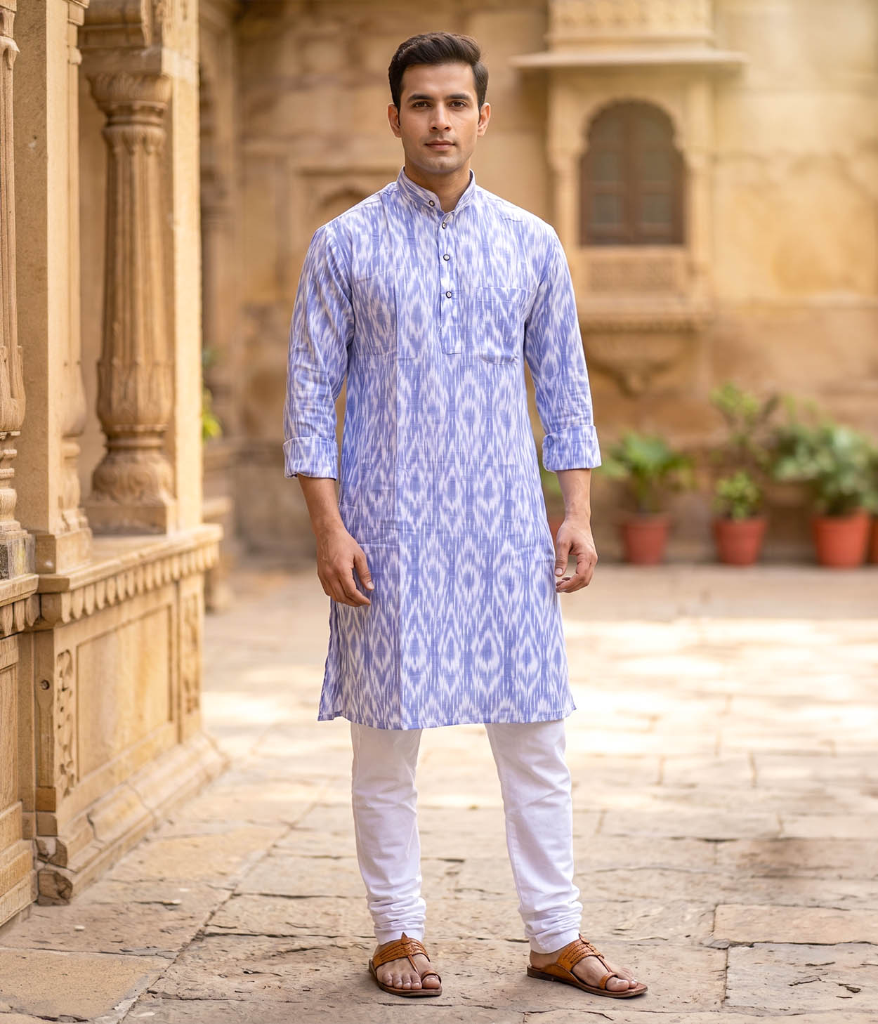 Skylight Ikat Woven Mens Long Kurta Main image