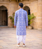 True Blue Ikat Woven Mens Long Kurta