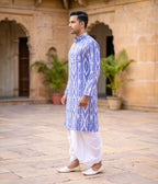 True Blue Ikat Woven Mens Long Kurta