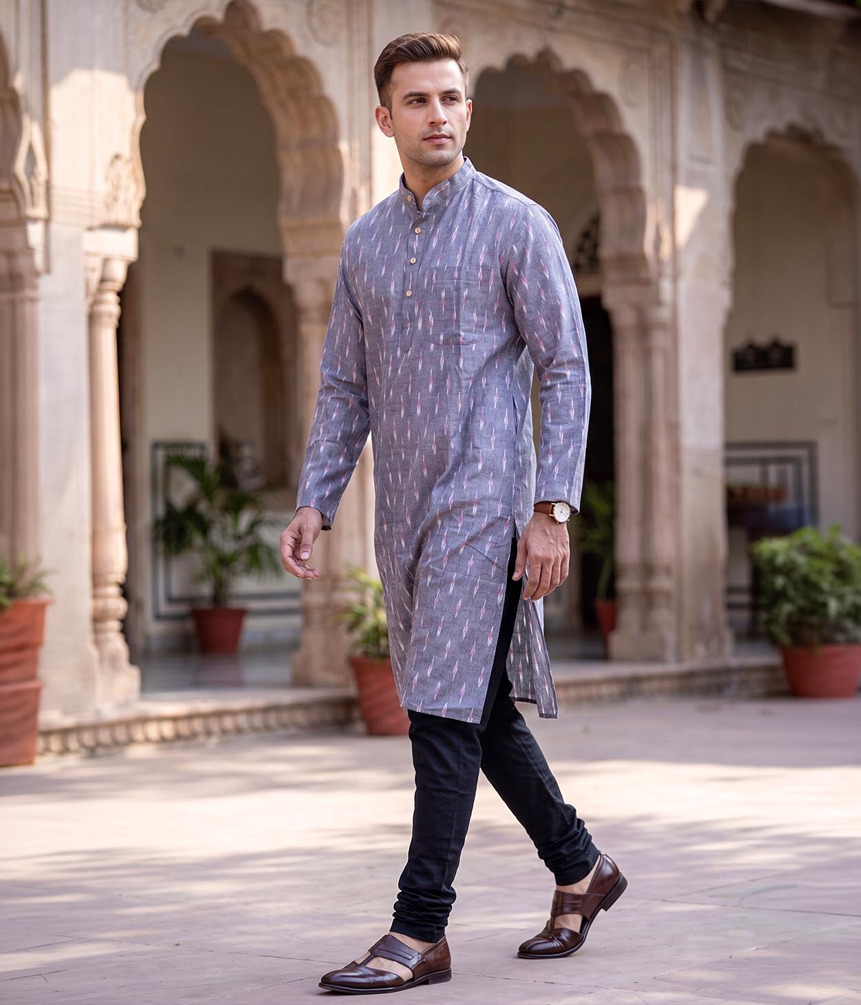 Vale Ikat Woven Mens Long Kurta