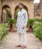 Verdant Ikat Woven Mens Long Kurta
