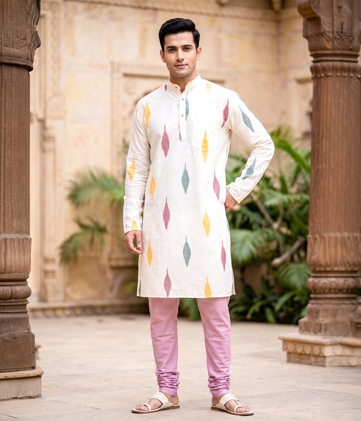 Daybreak Ikat Woven Mens Long Kurta Main image