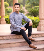 Slate Ikat Woven Mens Long Kurta