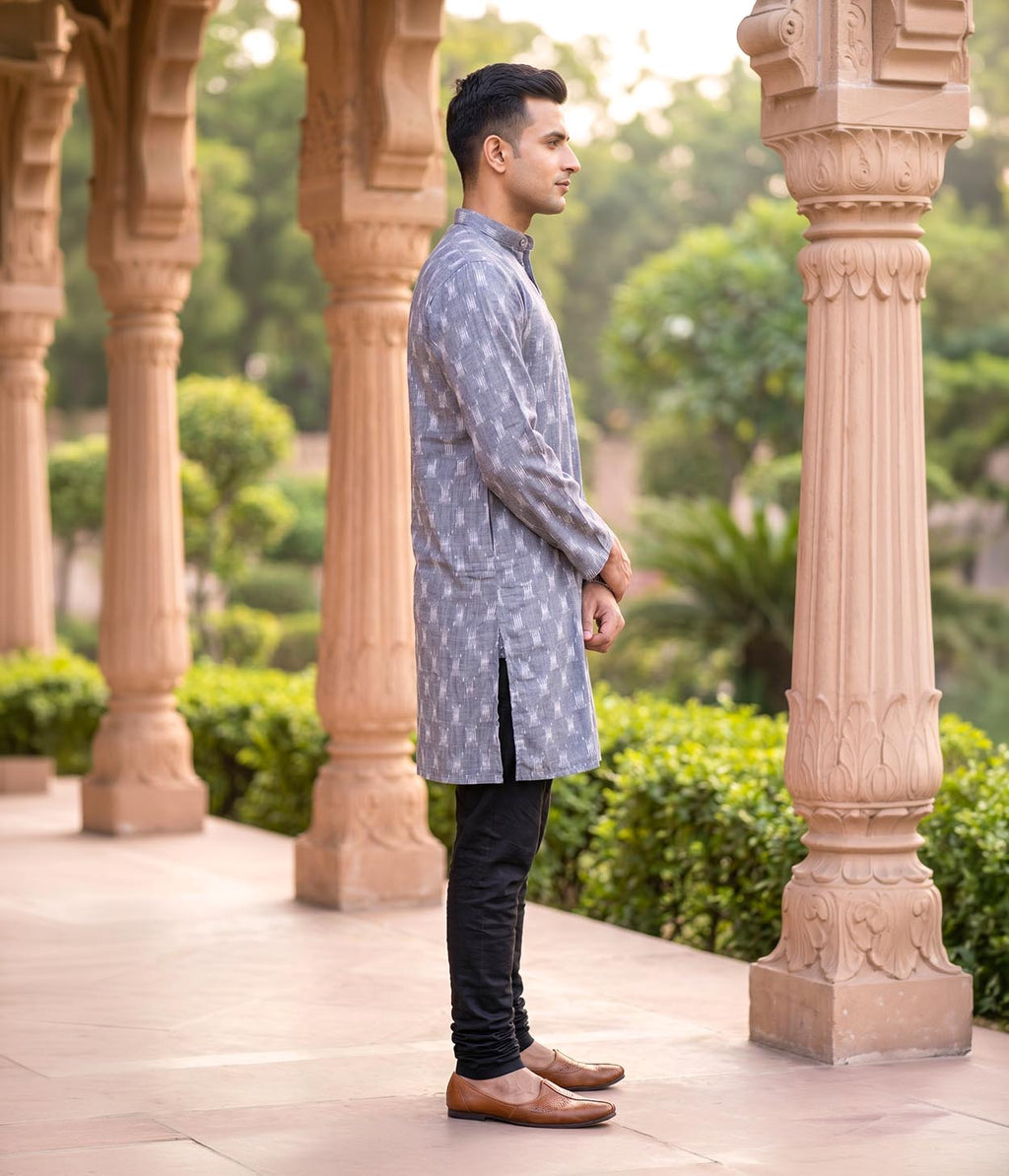 Slate Ikat Woven Mens Long Kurta