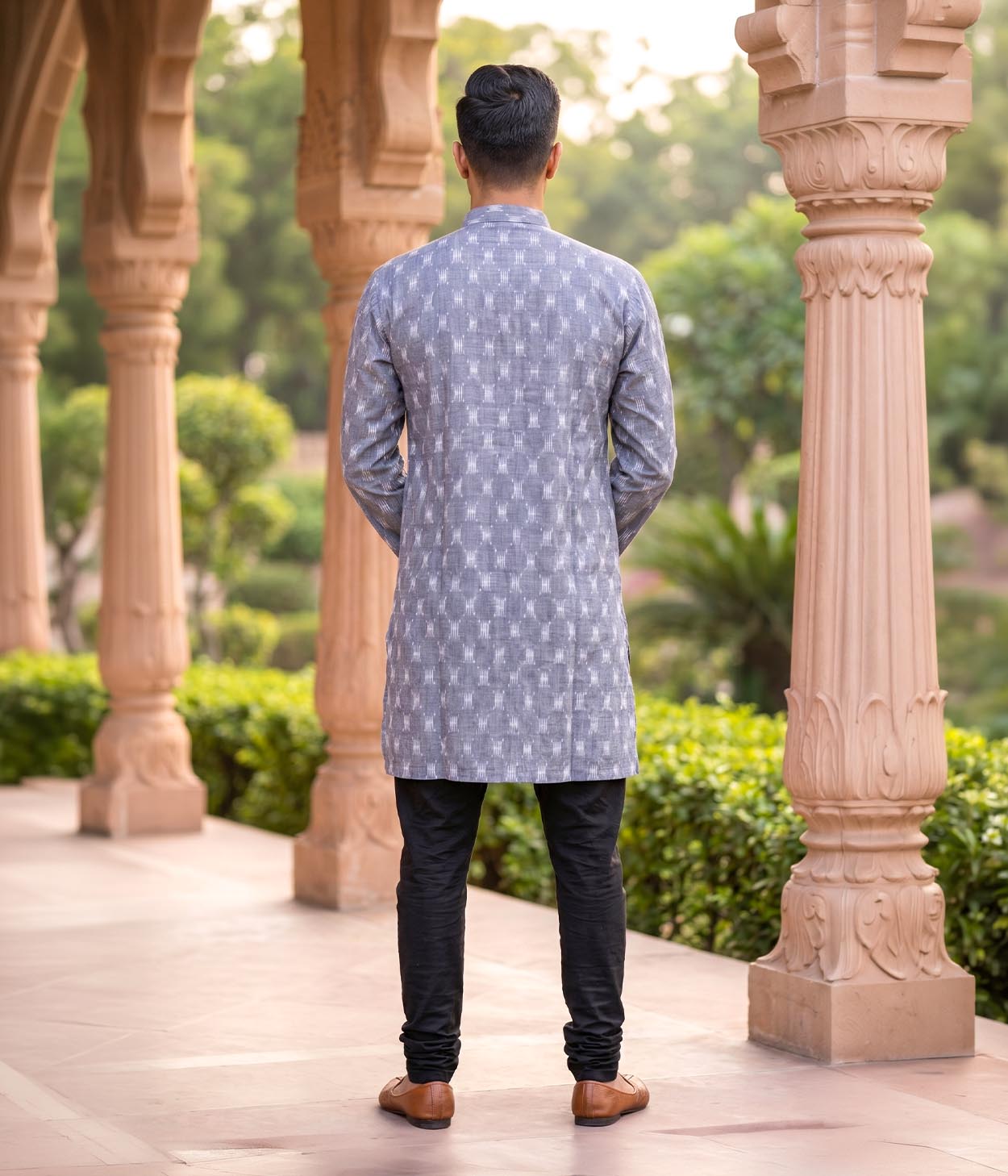 Slate Ikat Woven Mens Long Kurta