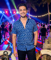 Ikat Blue Chevrons Mens Short-Sleeved Shirt