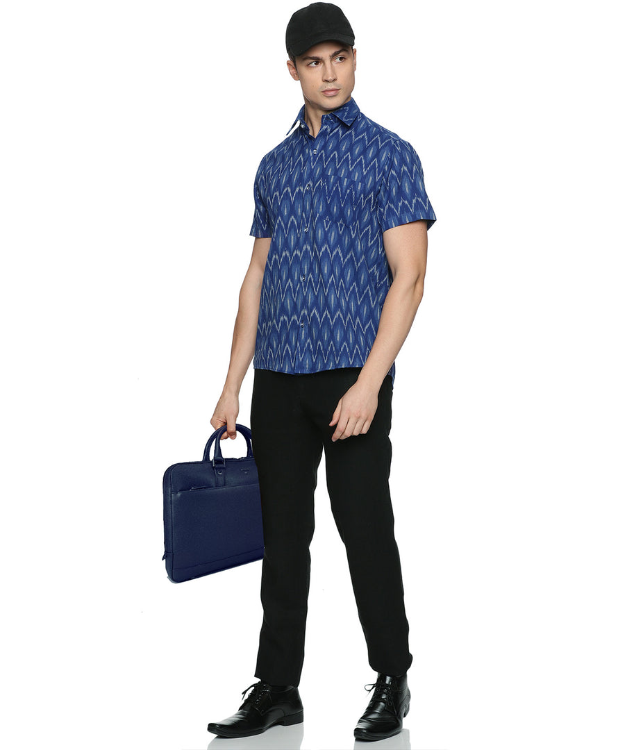 Ikat Blue Chevrons Mens Short-Sleeved Shirt