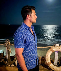 Ikat Blue Chevrons Mens Short-Sleeved Shirt