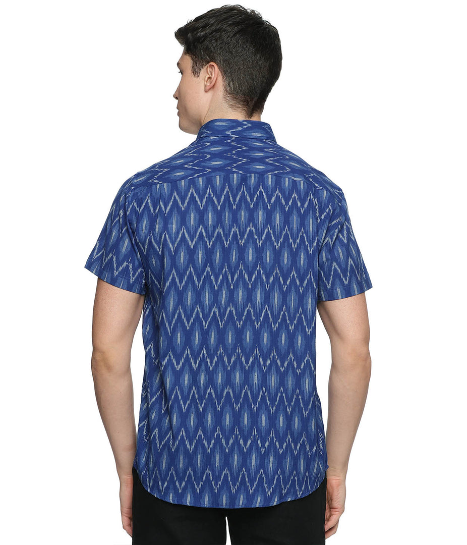 Ikat Blue Chevrons Mens Short-Sleeved Shirt