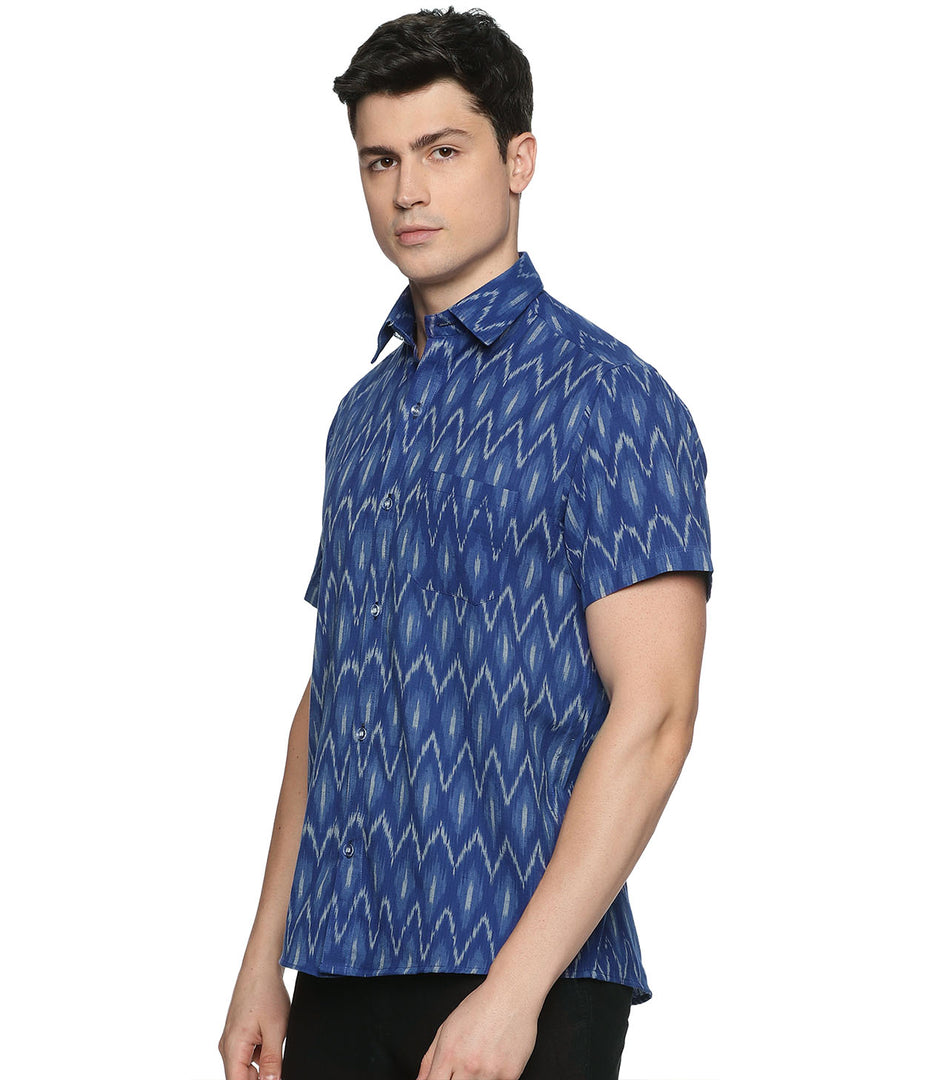 Ikat Blue Chevrons Mens Short-Sleeved Shirt