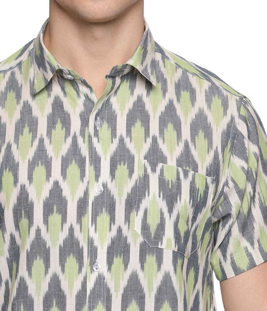 Ikat Blue-Green Mens Short-Sleeved Shirt