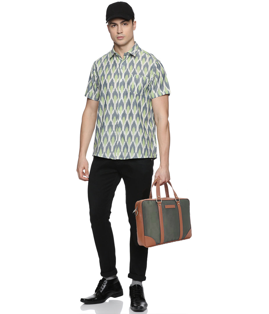 Ikat Blue-Green Mens Short-Sleeved Shirt