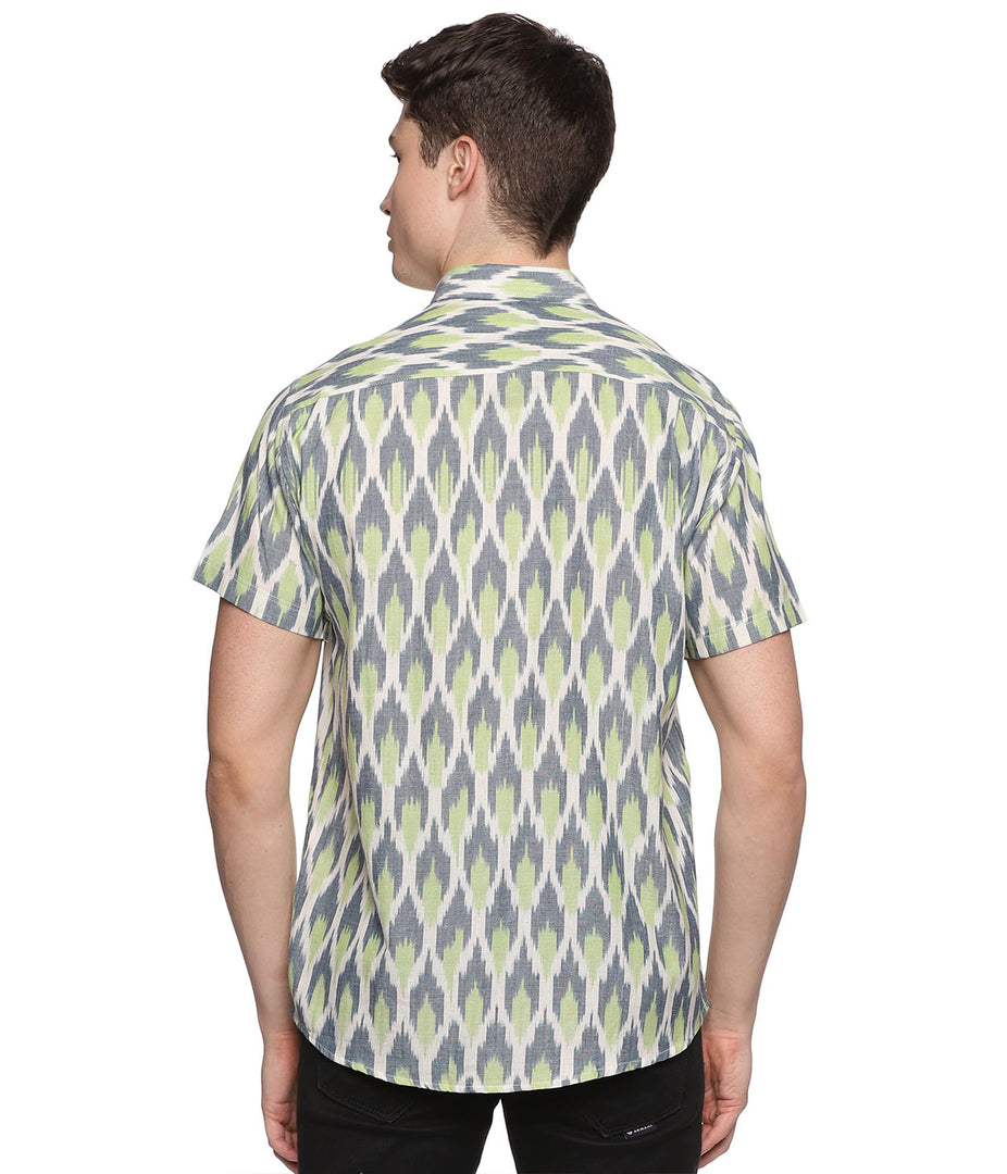 Ikat Blue-Green Mens Short-Sleeved Shirt