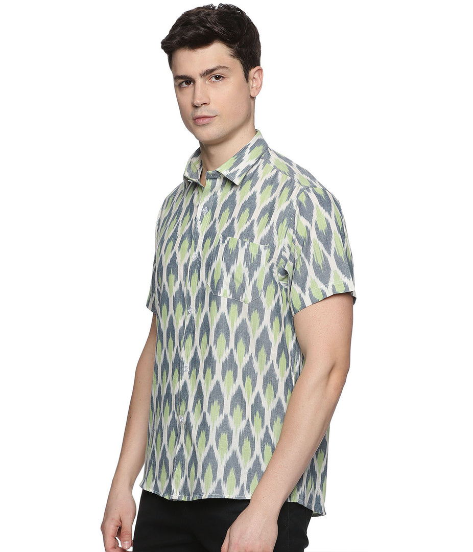 Ikat Blue-Green Mens Short-Sleeved Shirt