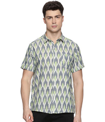 Ikat Blue-Green Mens Short-Sleeved Shirt