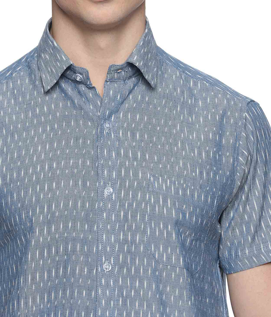 Ikat Chambray Blue Mens Short-Sleeved Shirt