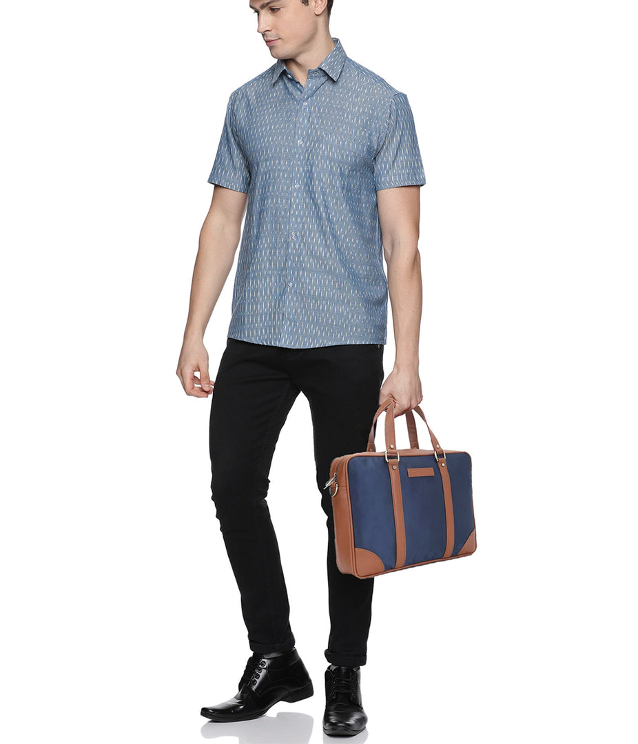 Ikat Chambray Blue Mens Short-Sleeved Shirt