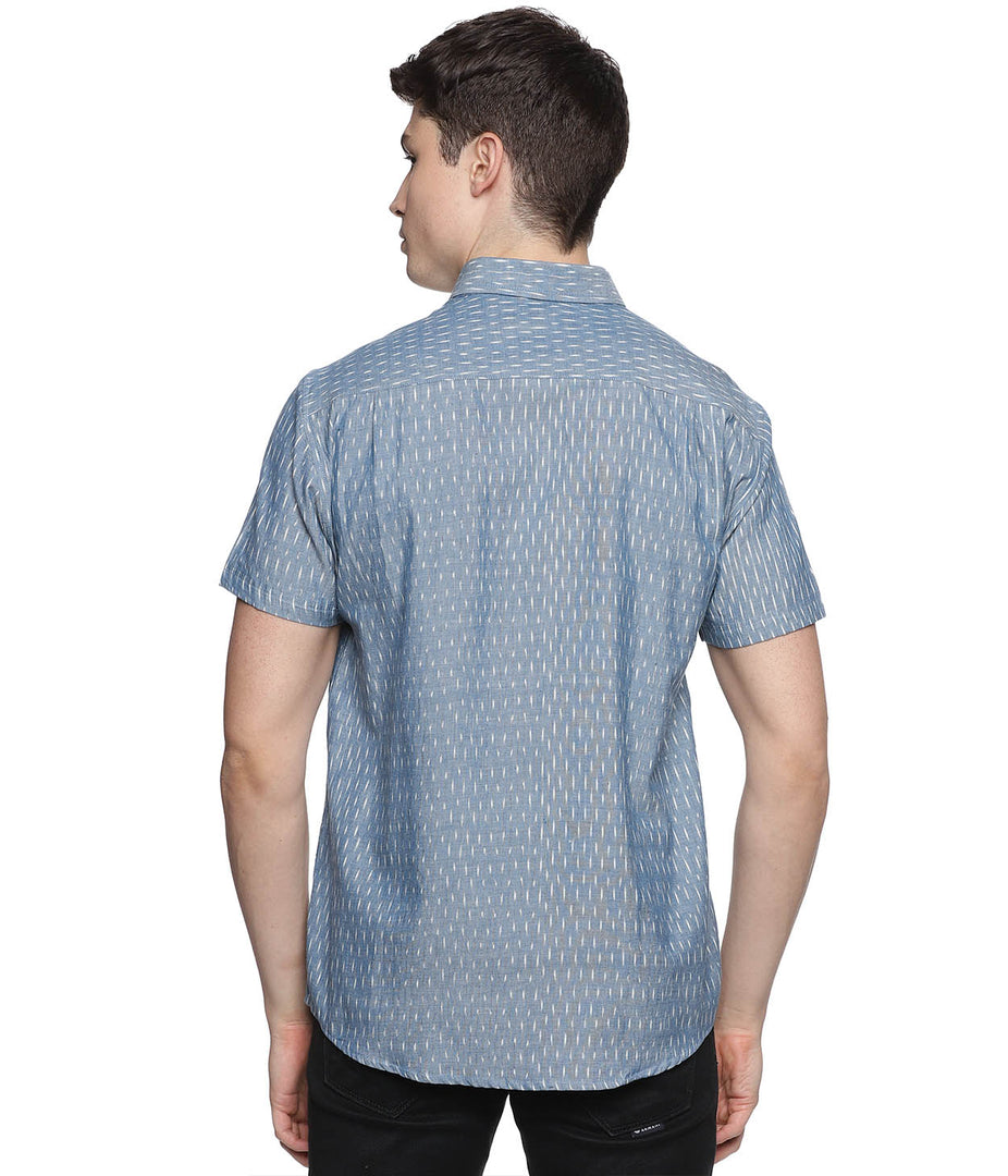 Ikat Chambray Blue Mens Short-Sleeved Shirt