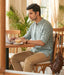 Ikat Green Patterned Mens Slim Kurta