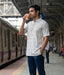 Ikat Grey Striped Mens Slim Kurta