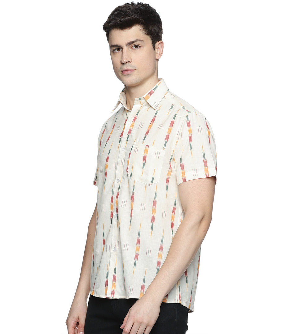 Ikat Cream Multicolor Arrows Mens Short-Sleeved Shirt