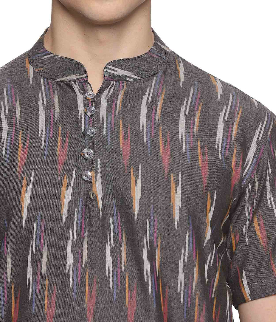 Ikat Multicolor Mens Slim Kurta