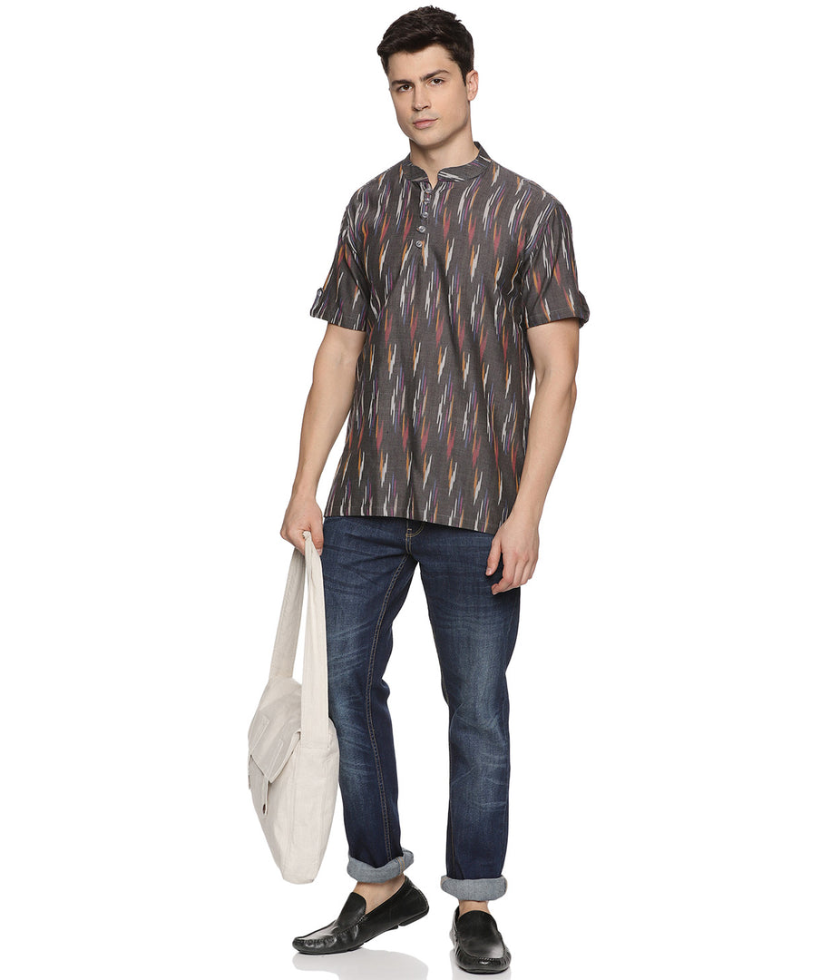 Ikat Multicolor Mens Slim Kurta