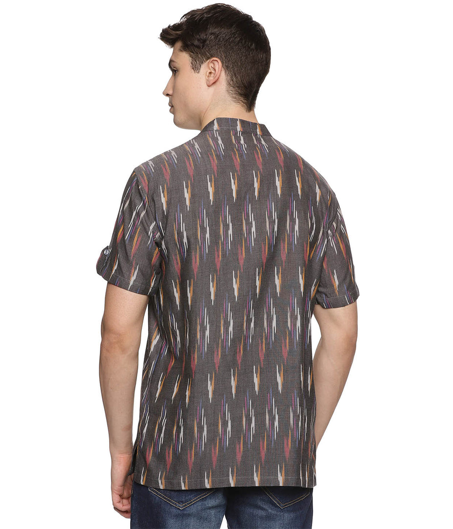 Ikat Multicolor Mens Slim Kurta