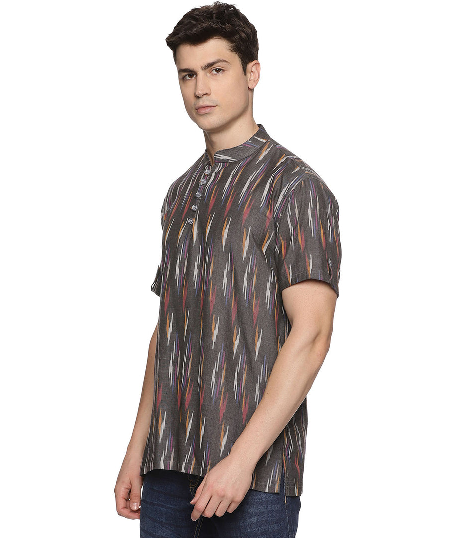 Ikat Multicolor Mens Slim Kurta