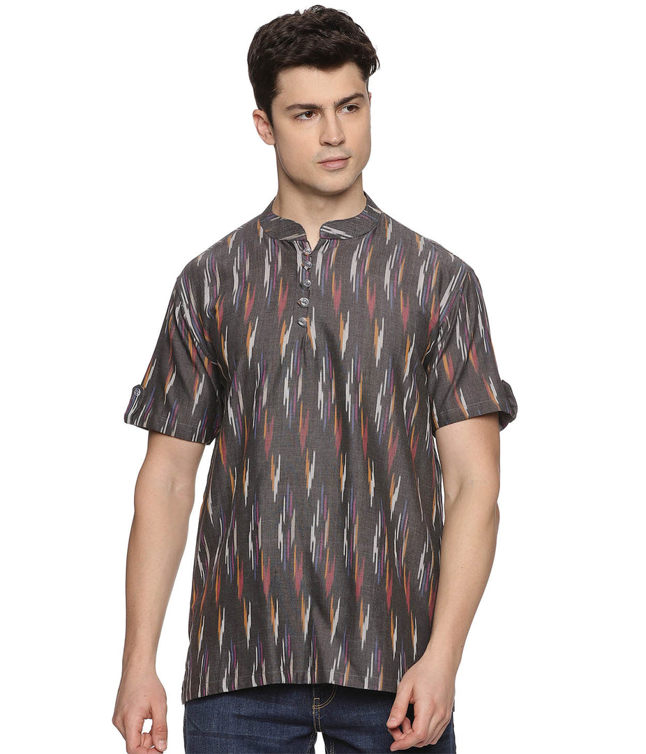 Ikat Multicolor Mens Slim Kurta